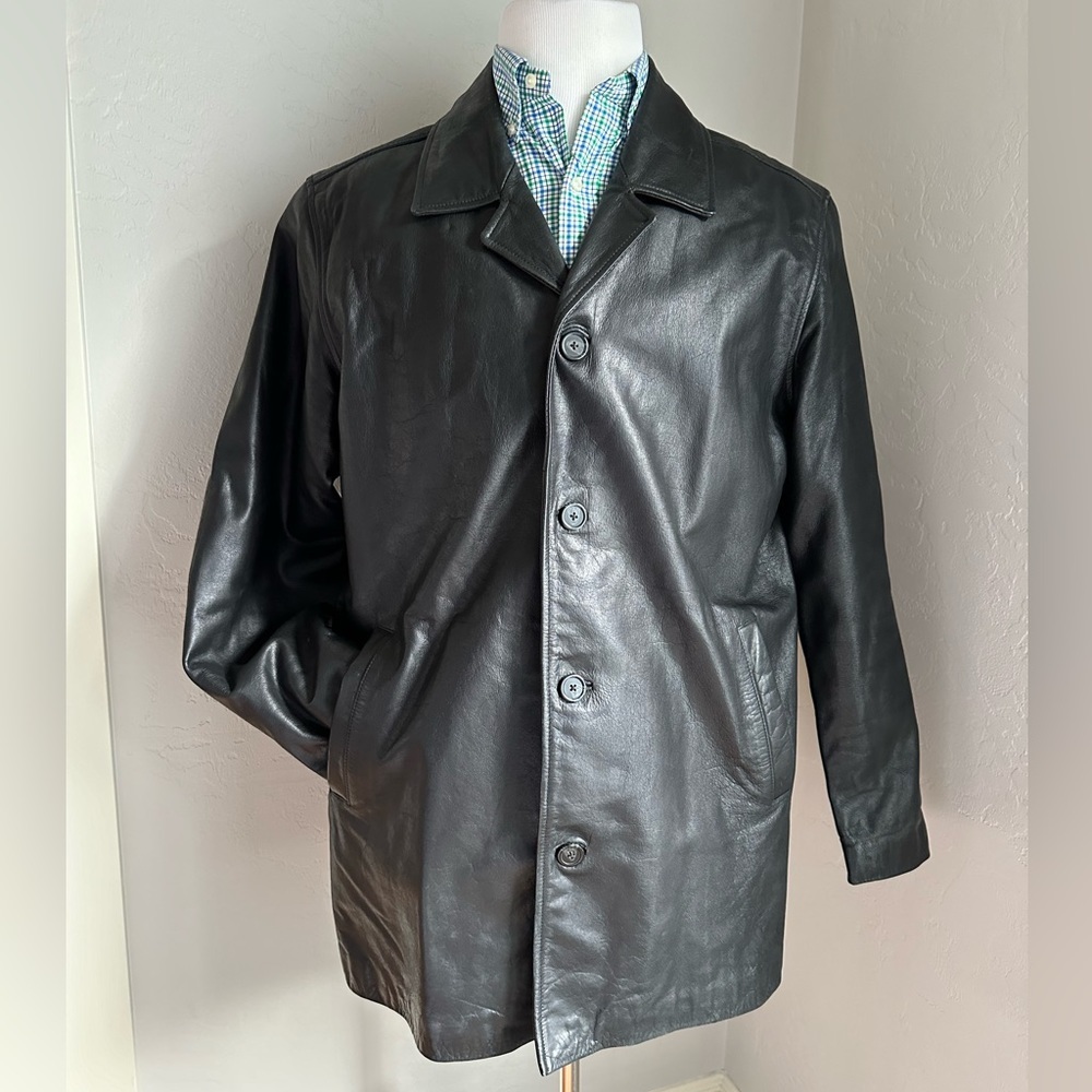 Merona Mens Black Button Front 100% Genuine Leather Jacked Size L